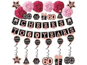 Jenlion 789615799157 60th Birthday 21 Pcs Set 2 Pack Cheers Rose Piece 2pack