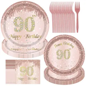 24p-birthday Jestar 90th Birthday Decorations For Women Rose Gold Plates Decor