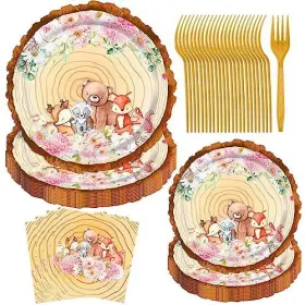 Jestar 782429159629 Woodland Baby Shower Decorations 96pcs Bear Plates Napk