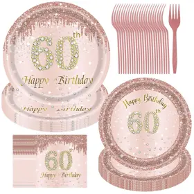Jestar 782429159711 60th Birthday Decorations Women 96pcs Decor Plates And Napkins