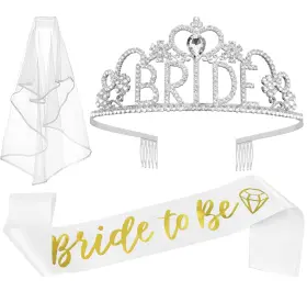 Sash-3 Jetkong 3 Pcs Bachelorette Party Decorations Inch Bride Crown To Be Sash&veil For