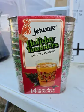 Jetware 013700110023 Holiday Tumblers Crystal Plastic 14 Ct 10 Oz Nips Rare Vtg Htf 1976