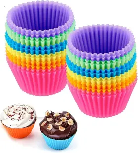Jewoster 778107580519 Reusable Silicone Cupcake Baking Cups 24 Pack 2.75 Of Multicolor