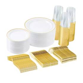 Jfvkaf 445038343348 100-set Disposable Plastic Cutlery Set With Plates Cups Napkins And Utensils For