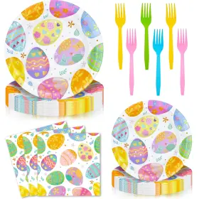 Jhfinely 765166389689 96 Pieces Easter Paper Plates And Napkins 9inch 7inch Multicolor