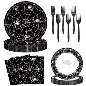 Jhfinely 765166988707 96 Pieces Spider Web Plates And Napkins Tableware Set Halloween Disp