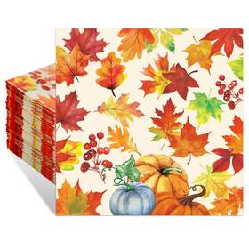 Jhfinely Jh38 50 Pcs Fall Thanksgiving Paper Napkins Maple Leaves 13x13inch Multicolour