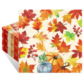 Jh38 Jhfinely 50 Pcs Fall Thanksgiving Paper Napkins Maple Leaves 13x13inch Multicolour