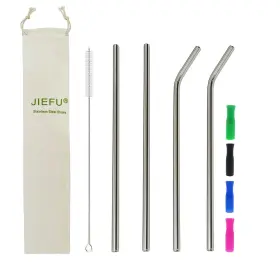 Jiefu 732694339134 Stainless Steel Straws 4pcs 12 Inch Ultra Long 0.3 Wide Reusable Metal Drinking