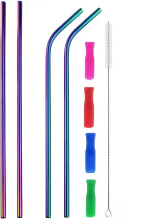 X0.24 Jiefu 746362551193 Colorful Stainless Steel Straws 4pcs Ultra Long 12 Inch 6mm
