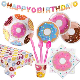 Jilimeli 738628018946 Donut Birthday Party Supplies Serves 16 Includes Plates Cups Napkins Cut