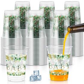 Jinei B0cm3vkp8h 60pc Eucalyptus Baby Shower 16oz Plastic Cups Bulk Sage Green Party
