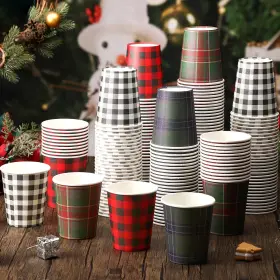 Jinei-cups-0220 Jinei 200 Pcs Christmas Cups 9 Oz Checkered Xmas Party Disposable Hot And