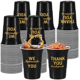 Che-jingmore-1528 Jingmore 50 Pcs 16oz Disposable Bridal Shower Cups Black Gold