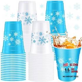 Jingmore Jingmore-ipqaa123 60 Piecess Frozen Plastic Cups 16oz Disposable Blue White Snowflake