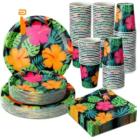 Jingmore-plates-ahnb9882 Jingmore 200 Pcs Tropical Nights Hawaiian Aloha Medium Small Multicolor