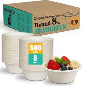 Jinvogreen Jvg014 500 Count 8 Oz Paper Bowls Disposable Compostable Bulk Heavy Duty Bio