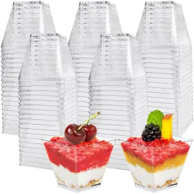 Jizvxe 799708866444 100 Pack 3.5 Oz Square Dessert Cups Small Clear Plastic Tasting D