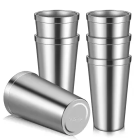 Gi13rwde Jjunw 661076 1 6 Pack Stainless Steel Cup 16 Oz 3.4 Inches X 5.59 Silver