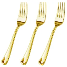 Jl Prime 850002439144 280 Piece Gold Plastic Forks Set - Reusable And Recyclable Elegant Plast