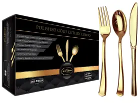 Gld300 Jl Prime Gold Plastic Silverware Set - 300 Piece Reusable And Recyclable Cutlery For Wed