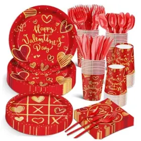 Pt082 Jlcfuture 140pcs Valentines Day Party Supplies Tableware Set Red Heart Love