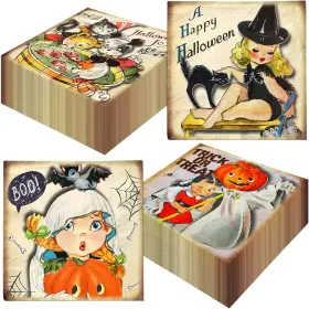 Jmanuk 711181400663 40pcs Halloween Paper Napkins Vintage Party Supplies Retro Cartoon Pum
