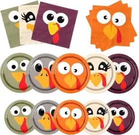 Jmanuk 717181211322 Thanksgiving Turkey Paper Plates And Napkins Party Supplies Disposable F