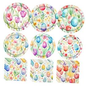 Jmanuk 717504338279 62pcs Easter Plates And Napkins Disposable Dinnerware Set Eggs Tulips