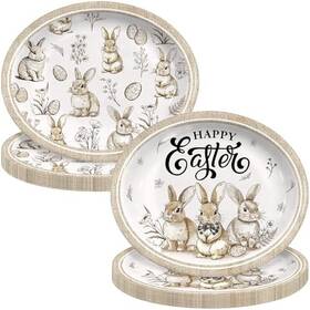 Jmanuk 717639869617 50pcs Easter Paper Plates Party Decorations Disposable Bunny Oval
