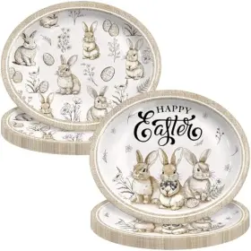 Jmanuk 717639869617 50pcs Easter Paper Plates Party Decorations Disposable Bunny Oval