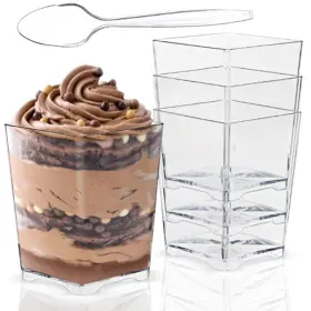 Jnnzzggu 711691338845 50 Pack 4 Oz Square Plastic Dessert Cups With Spoonsclear Pa