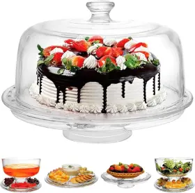 Enterprise-88 Joeyz Extra Large 12 Inch 6 In 1 Acrylic Cake Stand With Dome Lid Clear