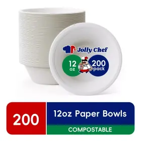 Chef-44 Jolly 711181281835 Compostable Disposable Paper Bowls 12 Ounce 200 Count