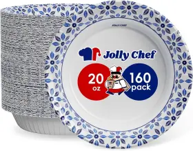 Jolly Chef 445001554566 160 Count Paper Bowls 20 Oz Soak Proof Heavy Duty Printed Disposable