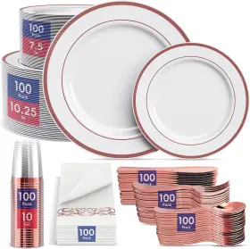 Plates-300 Jolly Chef 689995209591 700 Count Rose Gold Dinnerware Set-200 Plastic