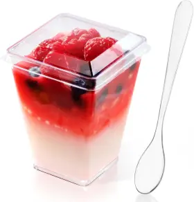 Jolly Chef 711181794076 50 Pack 5 Oz Plastic Dessert Cups With Lids And Spoons Yogurt Parfai