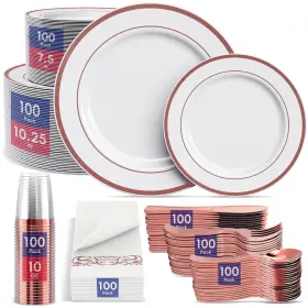 Plates-300 Jolly Chef 768894147422 700 Count Rose Gold Dinnerware Set-200 Plastic S