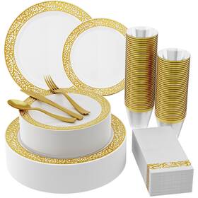 Jolly Chef 788703498309 210 Count Gold Plastic Dinnerware Disposable Plates Large