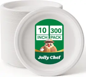 Jc-gzjp-300-10in Jolly Chef Compostable Heavy Duty Plates 300 Count Pack Of 1 White