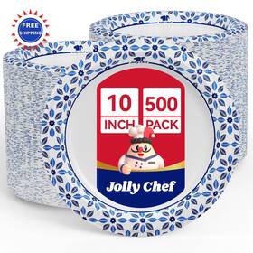 Jolly Chef Jc-pp10-500cbl Disposable Paper Plates 10 Inch 500 Count Heavy Duty Soak Proof