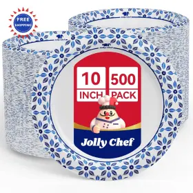 Jc-pp10-500cbl Jolly Chef Disposable Paper Plates 10 Inch 500 Count Heavy Duty Soak Proof