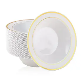 Jolly Party 748250567767 50pcs Plastic Bowls With Gold Rim-12oz Disposable Soup Christmas Thank