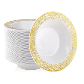 Jolly Party 748250567798 60 Disposable Gold Plastic Dessert Bowls 12 Oz Soup Lace Christmas Th