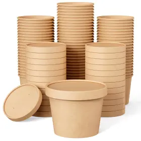 Jolly Party 748250885212 50pack 12oz Paper Soup Containers With Lids Brown