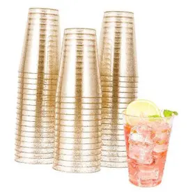 14-glitter-50 Jollychef 768894147323 14 Oz 50 Pack Gold Plastic Cups Disposable Glitter