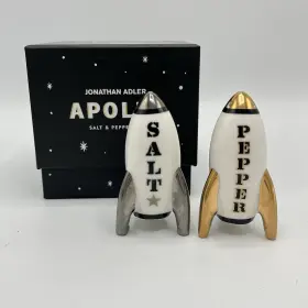 30502369620000 Jonathan Adler Apollo Spaceship Salt And Pepper Set Gold/silver/white - Used