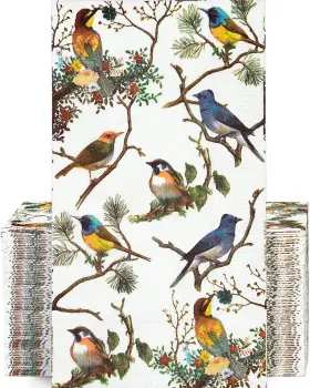 Ujo17bta Jorfin 100pcs Guest Towels Disposable 3 Ply Paper Hand 13 X 15.4 Inches Birds
