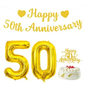 Jority-p018 Jority 50th Anniversary Party Decorations Includes Gold Glitter Bannercake Topper32-i