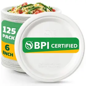Joyborn 768795435857 100% Compostable Paper Plates 6 Inch 125 Count Heavy Duty Disposable Plate